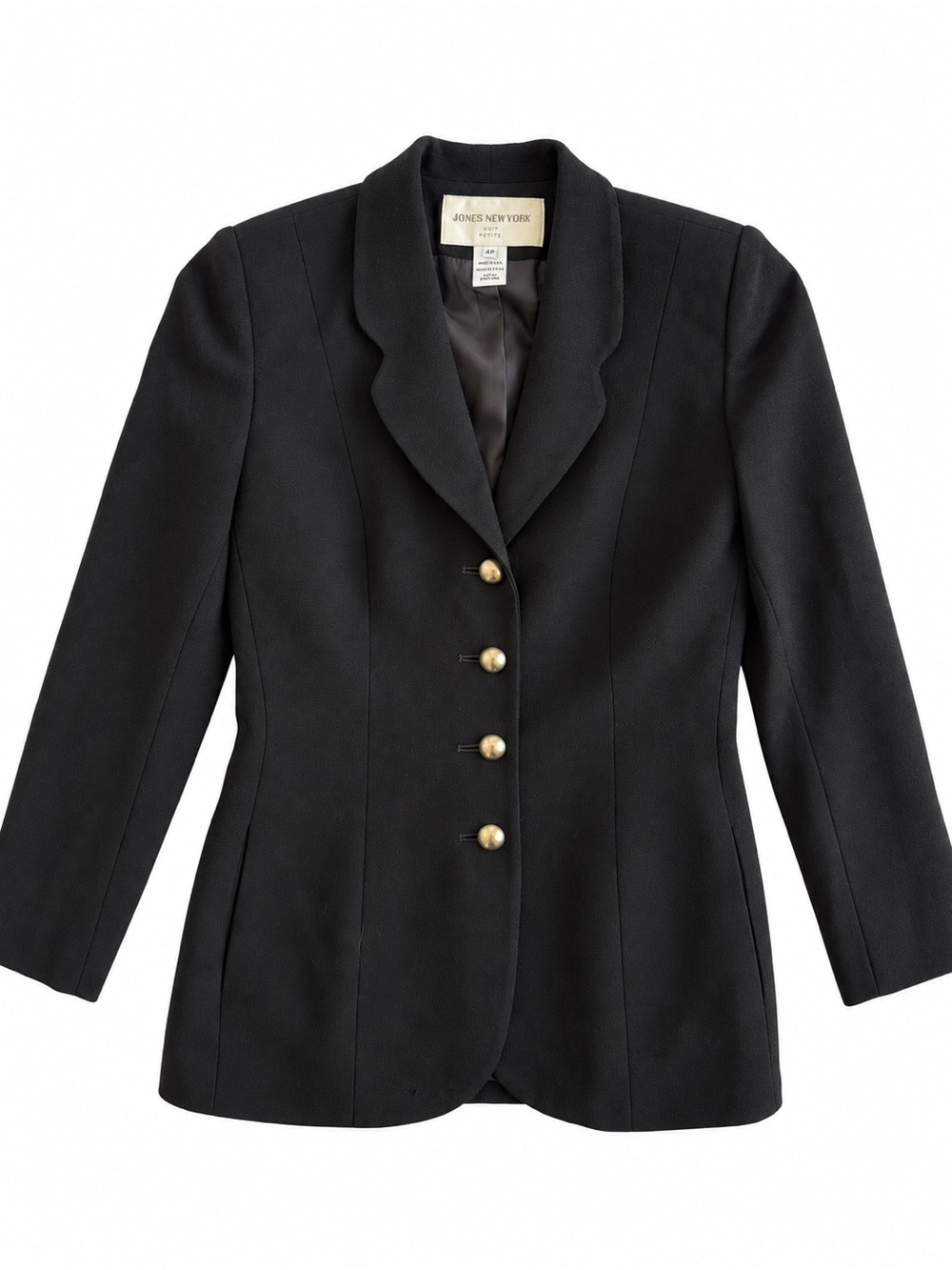 Jones New York Black Tailored Blazer with Gold-Tone Buttons – Size 4P